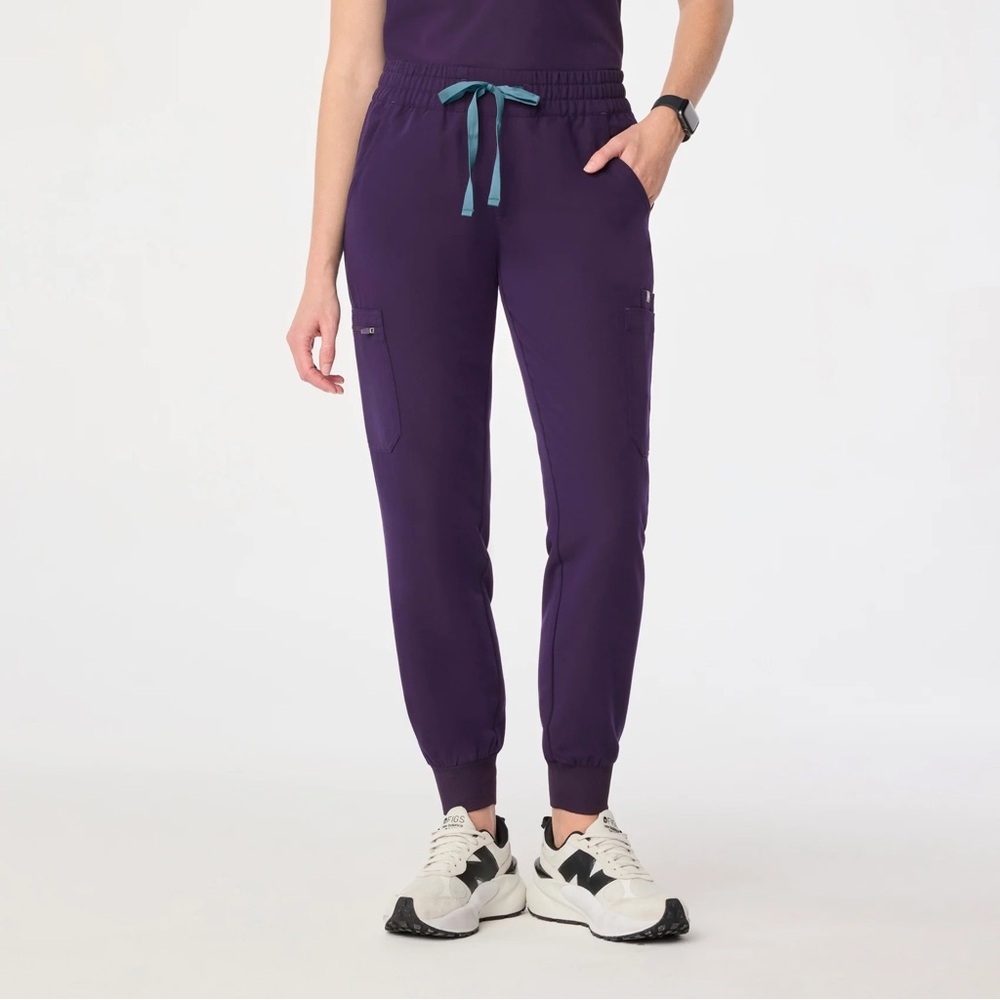 Figs Women's Purple Jogger Track Pants with Teal Drawstring